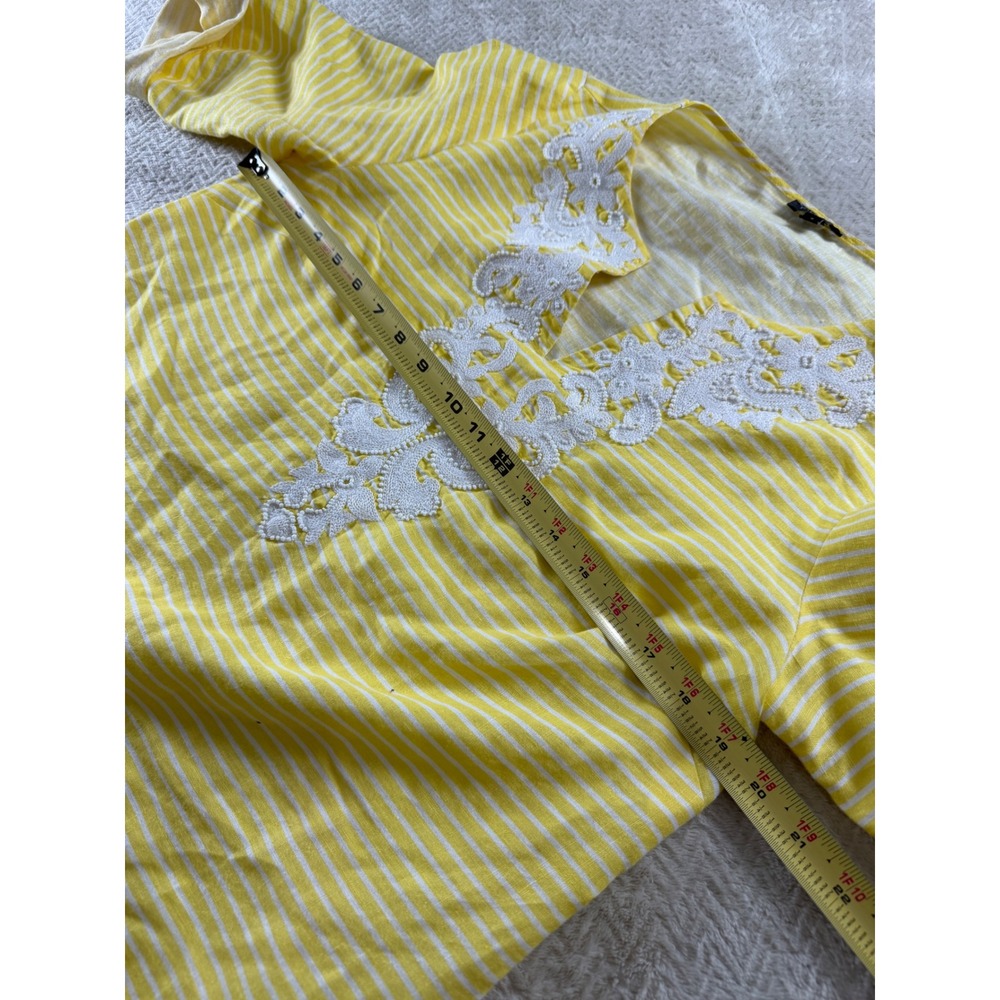 Talbots Womens Yellow White Striped 100% Linen Embroidered V-Neck Tunic Top S - Picture 12 of 16